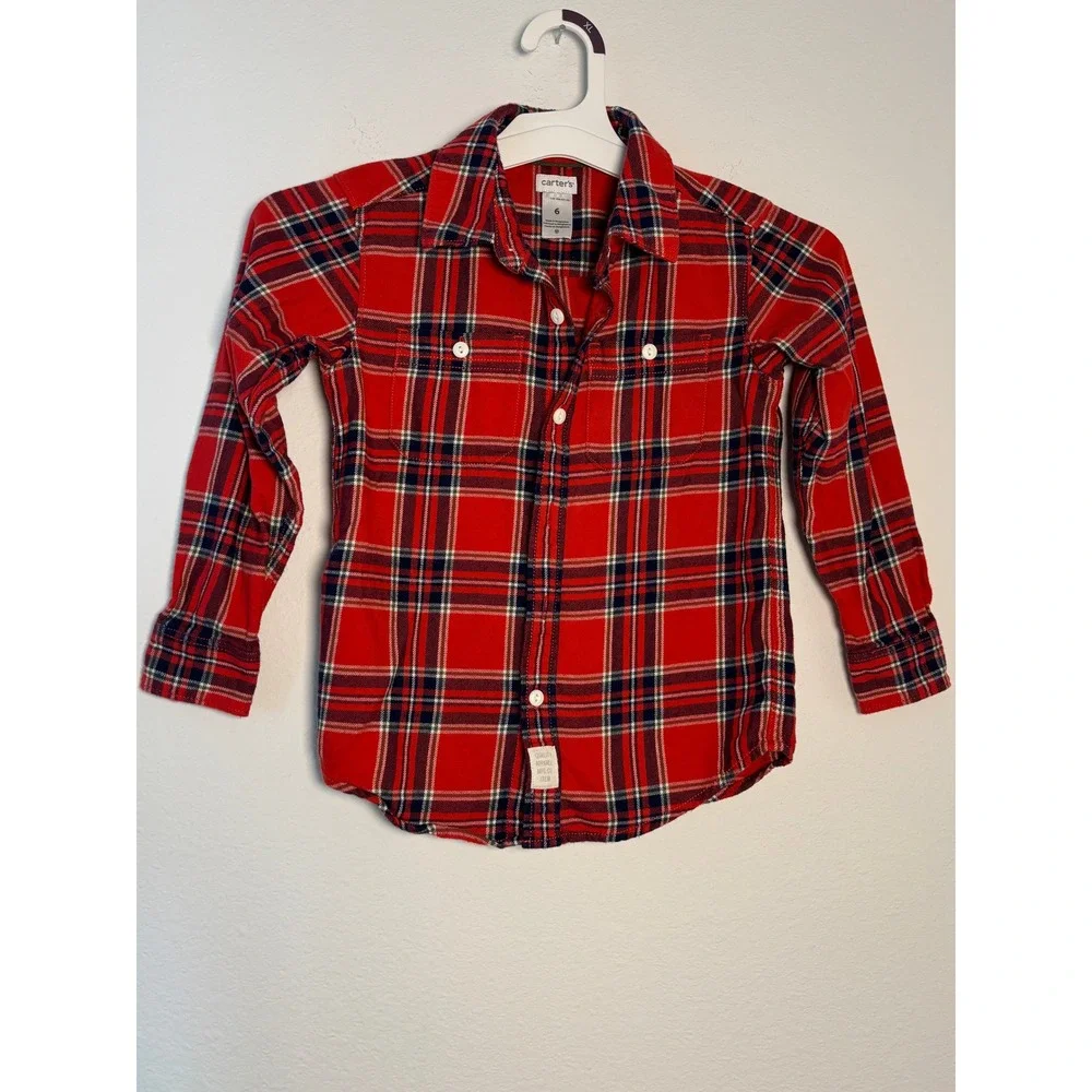 Carters Boys Red Plaid Flannel Button Down Shirt Size 6 CXP-404-431 SSI